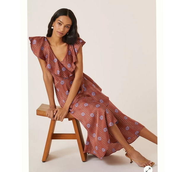 Anthropologie Dresses & Skirts - Anthropologie Ruffle-Sleeve Printed-Wrap Maxi Dress Size XL